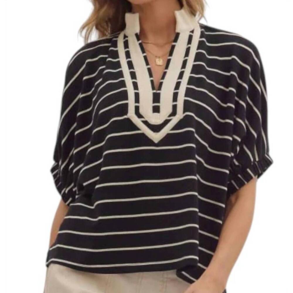 Entro Black and White Striped Blouse